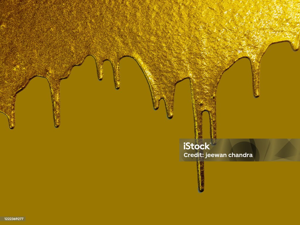 Gold Paint Dripping On Light Gold Background Stock Photo - Download Image  Now - Paint, Molten, Melting - iStock