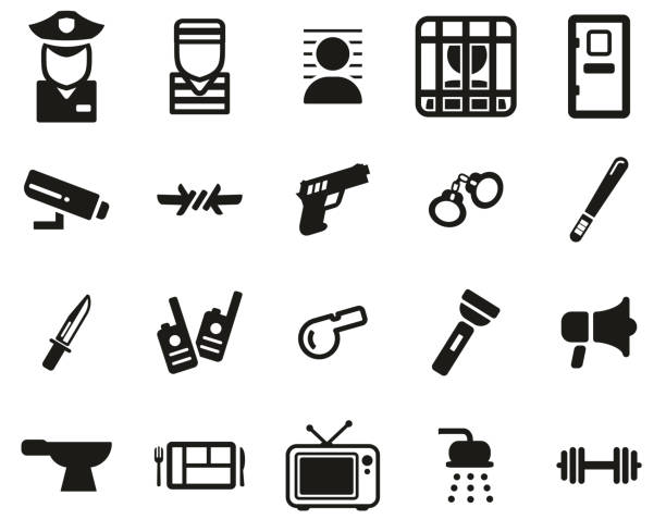 gefängnis oder gefängnis icons schwarz & weiß set big - wire cutter stock-grafiken, -clipart, -cartoons und -symbole