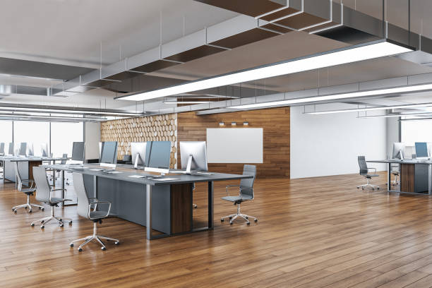 istock Modern coworking office with poster on wall. 1222372117