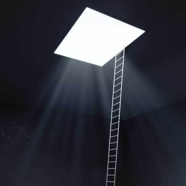 istock White stairway to open window in celing. 1222372961