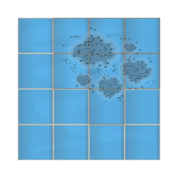 Vector illustration of Dark mold on ceramic tile in bathroom. Stains on the wall.