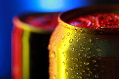 Aluminum cans, close-up.