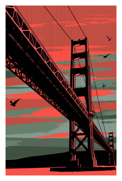 golden gate bridge bei sonnenuntergang, san francisco, usa - golden gate bridge bridge san francisco county vector stock-grafiken, -clipart, -cartoons und -symbole