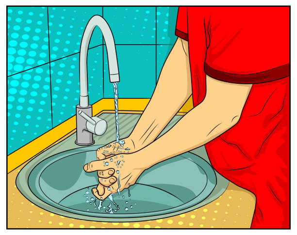 ilustrações, clipart, desenhos animados e ícones de homem lavando a mão com água. - men retro revival 1950s style comic book