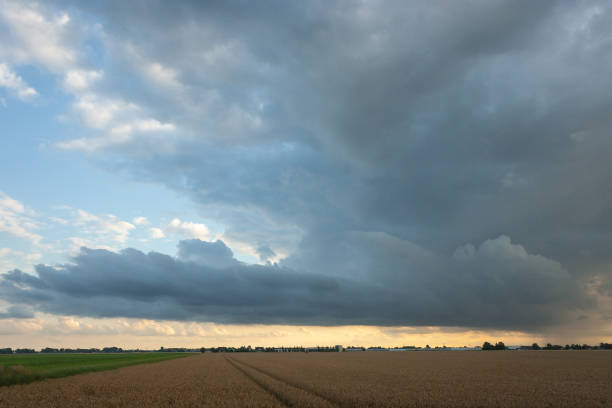 istock Dramatic looking storm cloud over the dutch countryside at dusk 1222377523