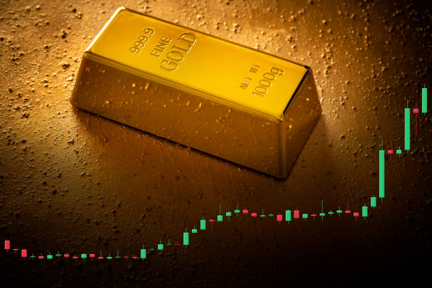 istock Gold bar financial concept and Doji candlestick chart bullish 1222378320