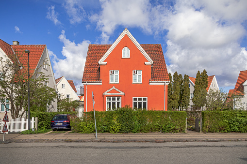 Valby, Copenhagen, Denmark, April 25, 2020: Single family house in the suburbs of Copenhagen.