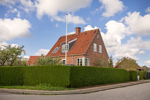 Valby, Copenhagen, Denmark, April 25, 2020: Single family house in the suburbs of Copenhagen.