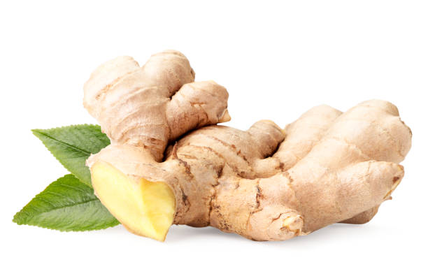 istock Ginger root with leaves close-up on a white background. 1222380142