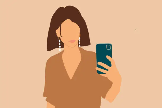 Vector illustration of Illustration of a woman with smart phone on the color background