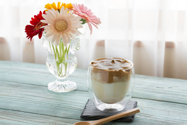 istock Whipped dalgona coffee on a wood background 1222381491