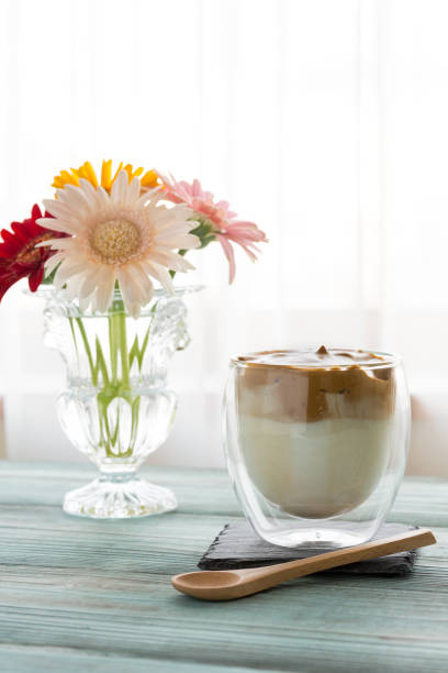 istock Whipped dalgona coffee on a wood background 1222381509