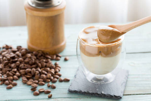 istock Whipped dalgona coffee on a wood background 1222381542