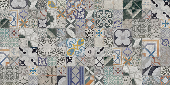 Antique multi colored tiles or azulejos in Portugal.