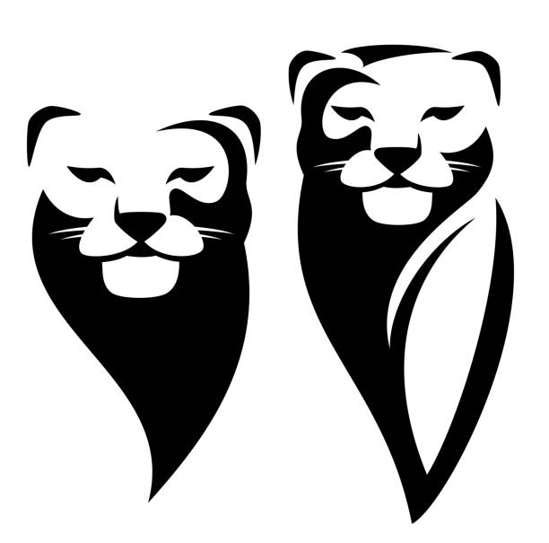 ilustrações, clipart, desenhos animados e ícones de leoa cabeça simples projeto vetorial preto e branco - lioness