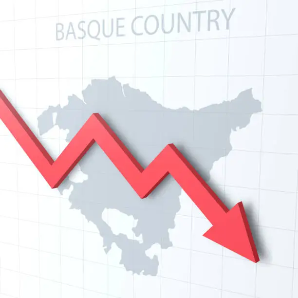 Vector illustration of Falling red arrow with the Basque Country map on the background