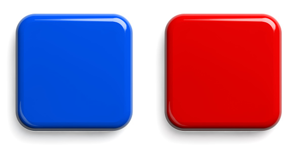 Red Button and Blue Button. Isolated on White. Clipping path included.