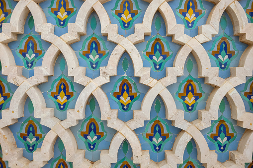 Close up shot of beautiful Moroccan wall tiles design background
