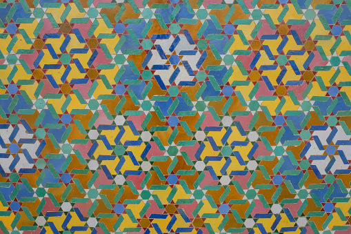 Close up shot of colorful Moroccan tiles texture