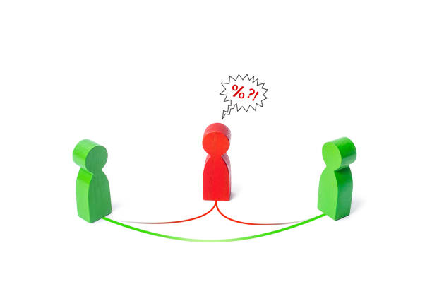 istock Persons communicate directly bypassing intermediary. Rejection mediation services, bureaucracy corruption risks. Reducing business costs expenses, stopping kickbacks. Work optimization, extra charge 1222388483