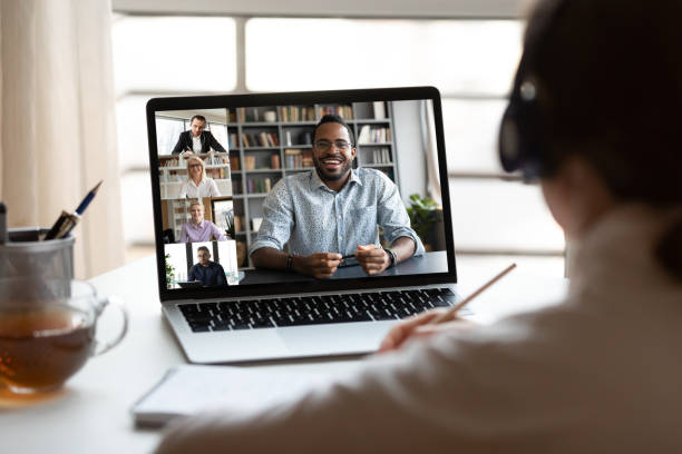 istock Fame employee have webcam conference with colleagues 1222389472
