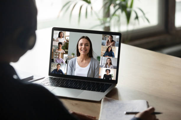 istock Young have online course with female colleagues 1222389718