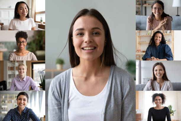 istock Smiling diverse women engaged in team video call at home 1222389721