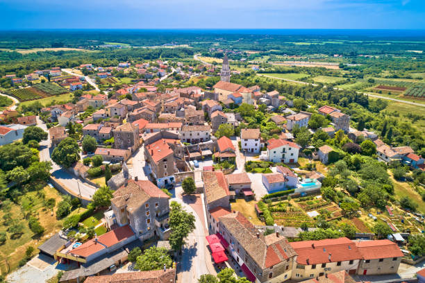 istria. ciudad de visnjan en vista aérea verde de la colina istrian - 7655 fotografías e imágenes de stock