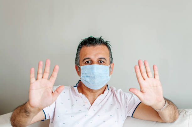 istock Portrait of a man useing a protective mask 1222392805