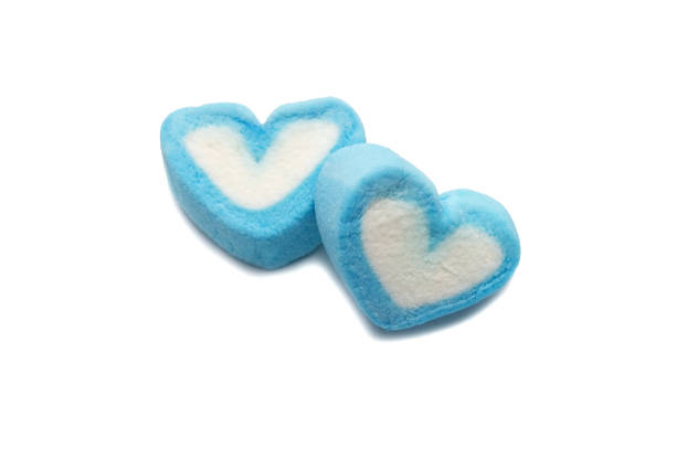 istock Blue sweet heart shape marshmallow isolated on white background. 1222394165