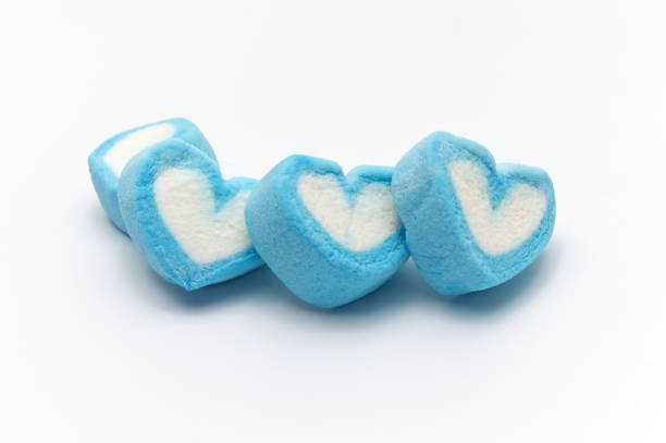 istock Blue sweet heart shape marshmallow isolated on white background. 1222394177
