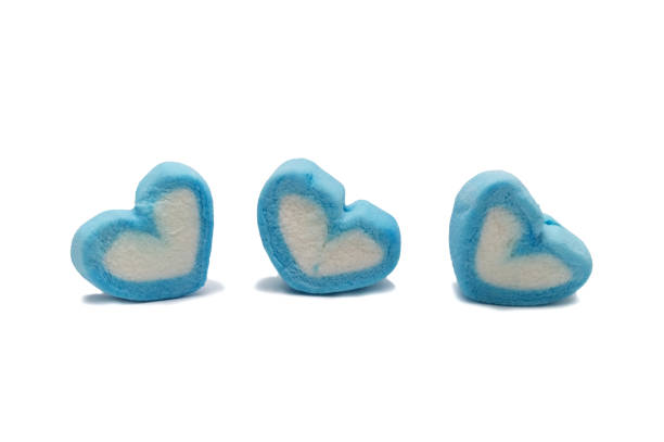 istock Blue sweet heart shape marshmallow isolated on white background. 1222394189