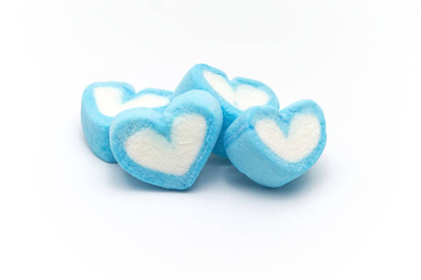 istock Blue sweet heart shape marshmallow isolated on white background. 1222394194