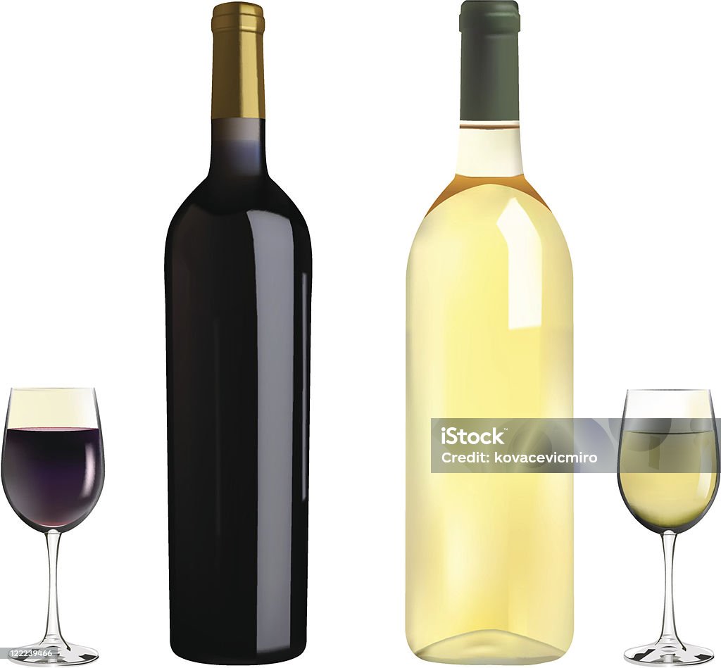 red and white wine vector red and white wine bottles and glasses on white background Cut Out stock vector