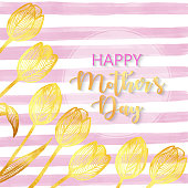 istock Happy Mother's Day, Hand Drawn Gold Tulip Bouquet Greeting Card Background. Hand Painted Clip Art Design Element for Labels, Business Cards, Flyers, Wedding Invitation Card. 1222394931