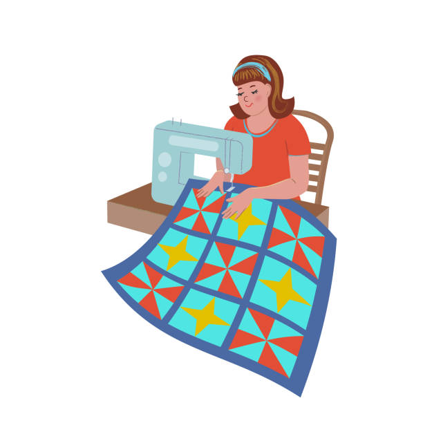 소녀는 퀼팅 패턴입니다 - quilt patchwork textile blanket stock illustrations