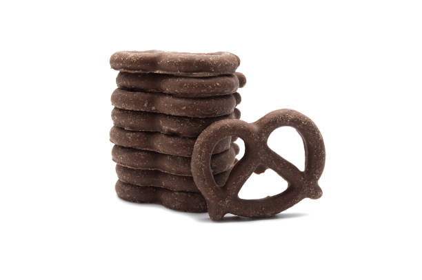 istock Pretzel with Chocolated biscuit flavored and coated chocolated cream on white background. 1222398114
