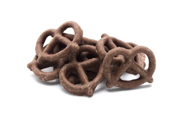 istock Pretzel with Chocolated biscuit flavored and coated chocolated cream on white background. 1222398115