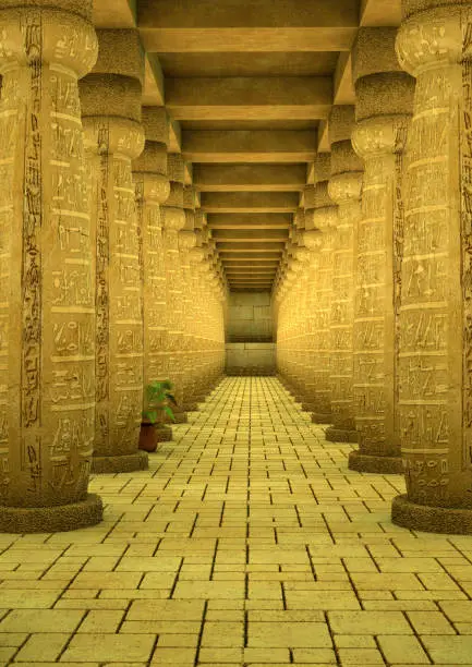 Fantasy scene of an old and empty Egyptian temple.