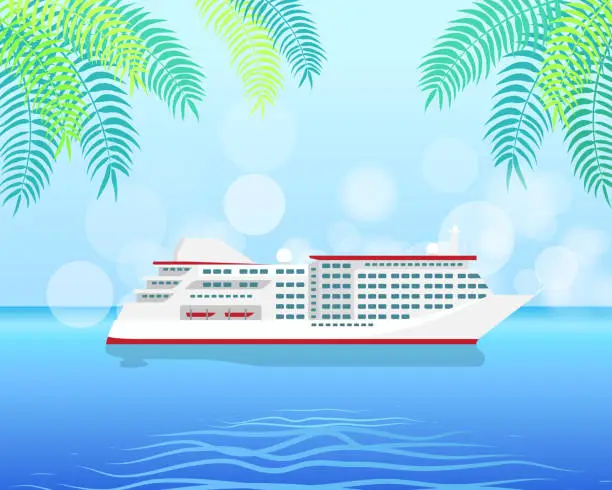 Vector illustration of Cruise White Luxury Ship Isolated on Water Illustration