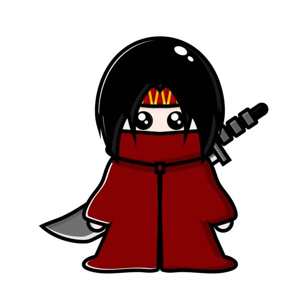 urocza czerwona postać ninja - fun red men cape stock illustrations