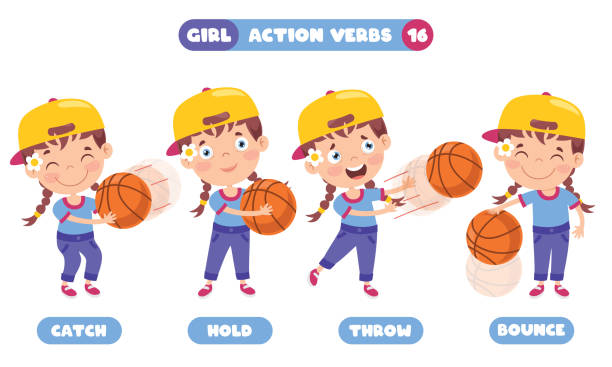 action verben für kinderbildung - basketball teenager nature outdoors stock-grafiken, -clipart, -cartoons und -symbole