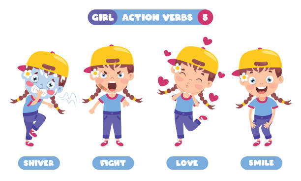 illustrations, cliparts, dessins animés et icônes de verbes d’action pour l’éducation des enfants - fun sport teenager laughing