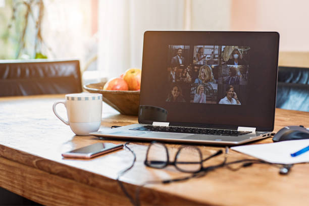 istock Home Office Set Up for Webinar and Teleconference 1222405962