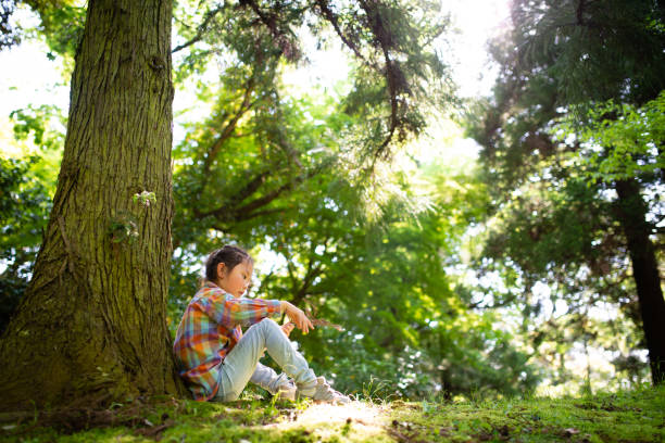 istock Girl sitting on a tree trunk 1222408432