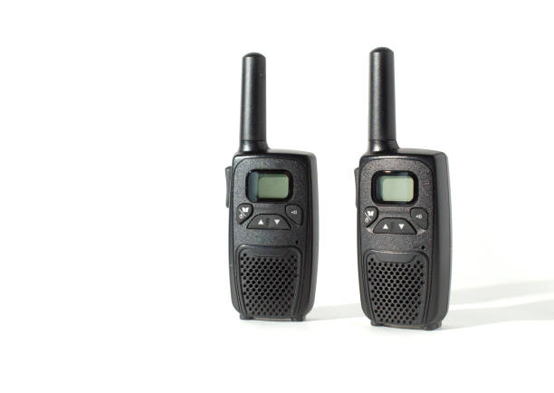 Radio communication device on white background. Handheld walkie talkie for outdoor