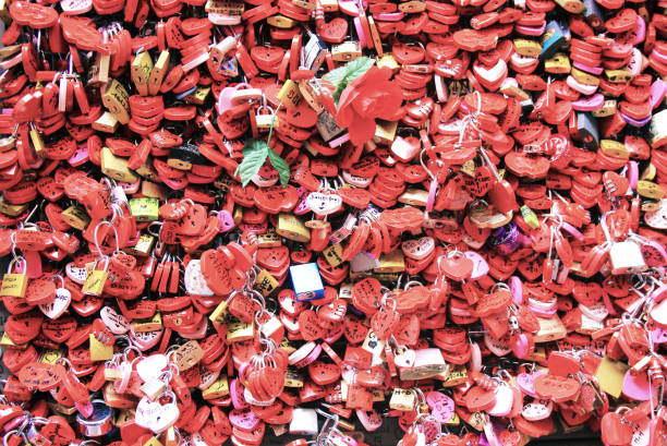 Variety of padlocks in form, of heart in Juliet s house, Italy