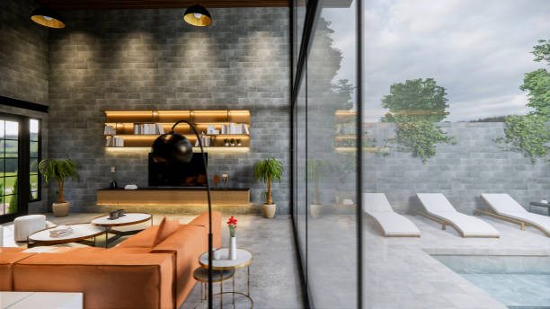 istock 3d rendering. Interior house modern open living space with kitchen.Loft style Duplex apartment residence.Home decoration luxury  interior design. 1222411105