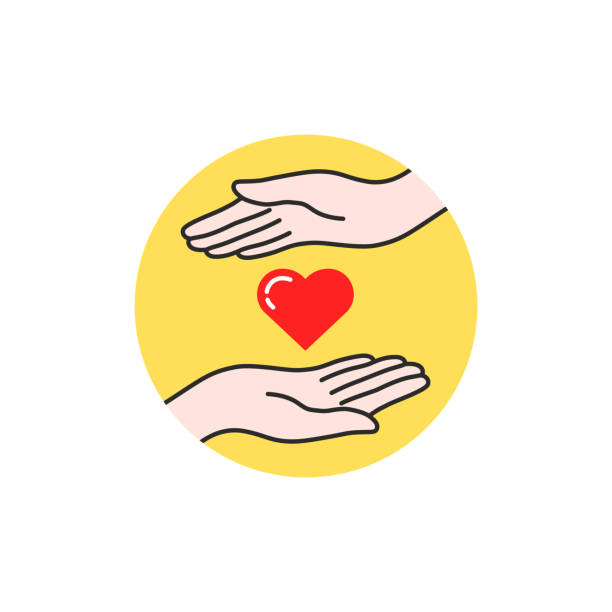 ilustrações de stock, clip art, desenhos animados e ícones de charity linear hand and heart - praying charity and relief work fundraiser heart shape