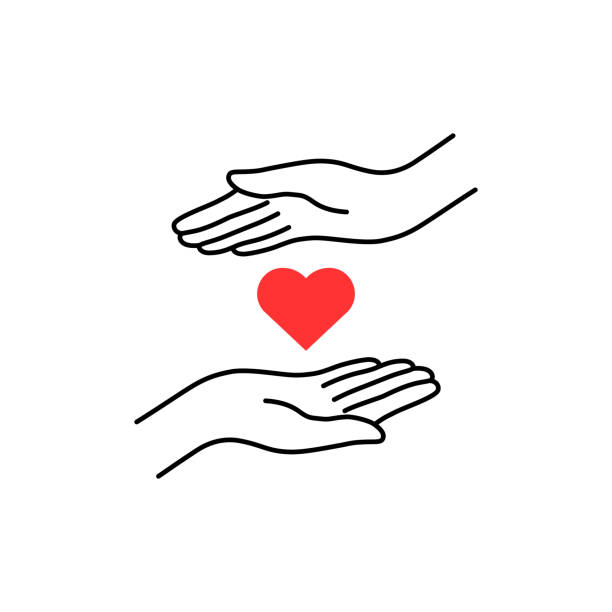 ilustrações de stock, clip art, desenhos animados e ícones de charity with thin line hand and heart - praying charity and relief work fundraiser heart shape